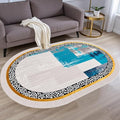 Vintage Luxury Grey Blue Gold Abstract Geometric Texture Oval Area Rug 10x14 for Living Room Bedroom Dining Room Minimalist Bordered Large Rugs Nursery Dorm Kitchen Entryway Soft Non Skid Floor Carpet