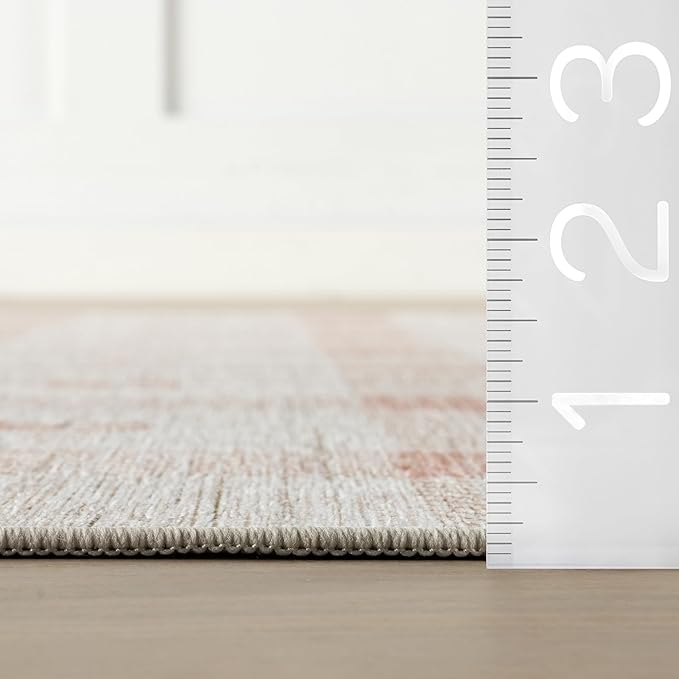 Dash & Albert Zale Peach Machine Washable Rug, 3 X 5 Feet, Oranges/White Plaid Pattern
