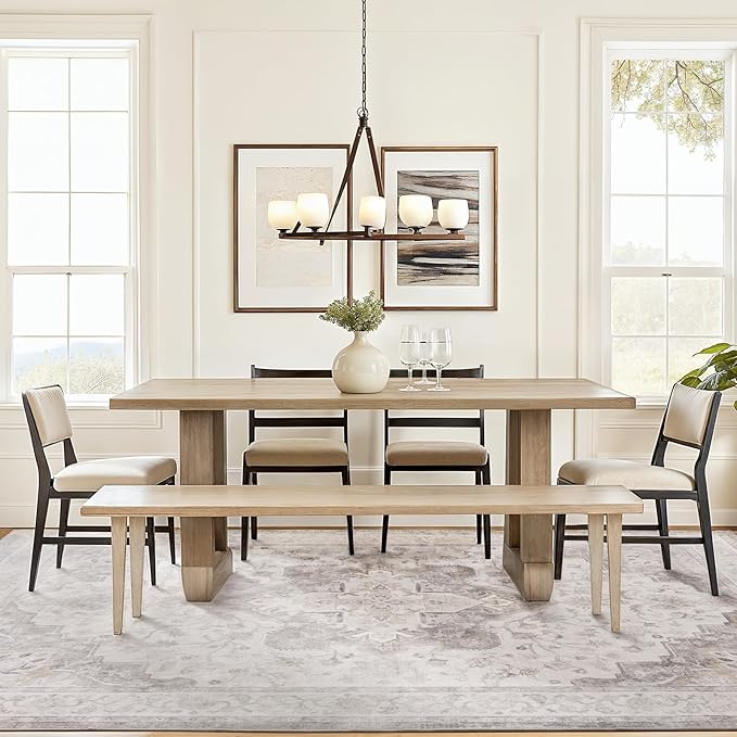Marsail Area Rug 5x7, Soft & Slip-Resistant Large Area Rug with Reinforced Bound Edges, Vintage Short-Pile Washable Rug with Floral Pattern for Living Room, Dinning Room and Bedroom, Brown