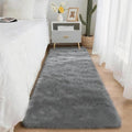 2x6 Solid Fluffy Grey Area Rug – Washable, Durable, Small Bedroom Runner Rug, Non-Slip Shag Rugs for Hallway, Living Room, Bedroom, Bedside, Dorms, Kids Room, Nursery Rooms, Soft Indoor Carpet