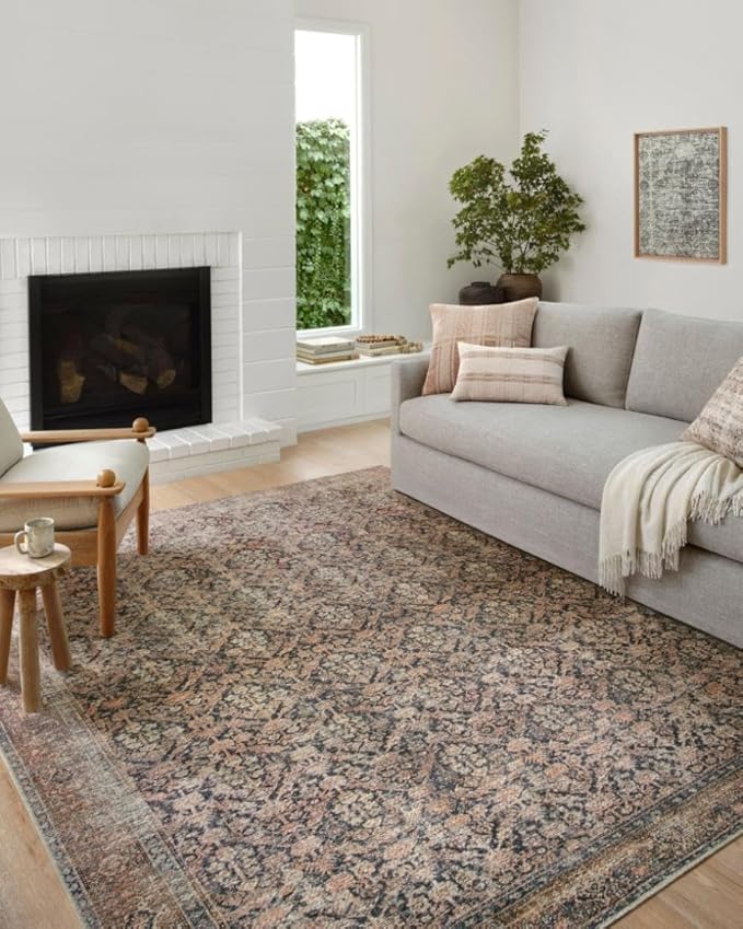 Loloi Amber Lewis Billie Collection, Ink & Salmon 3'-6" x 5'-6" Area Rug – Antique & Distressed Accent Rugs for Living Room, Bedroom, Entryway & Hallway, No Shed High Traffic Area Home Decor Rug