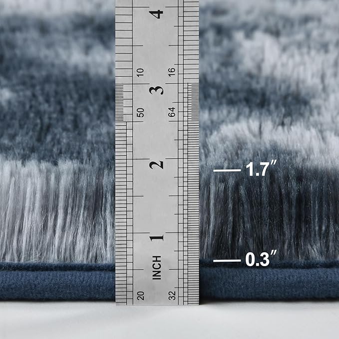 Shag Area Rug, 4 X 6 Tie-Dyed Plush Fuzzy Rugs for Living Room, Ultra Soft Fluffy Furry Rug for Bedroom, Indoor Carpet Nursery Rugs for Kids Room Home Decor, Blue and Grey
