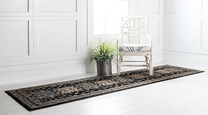Unique Loom Taftan Collection Border Geometric Tribal Inspired Design Area Rug (2' 7 x 10' 0 Runner, Black/ Gray)