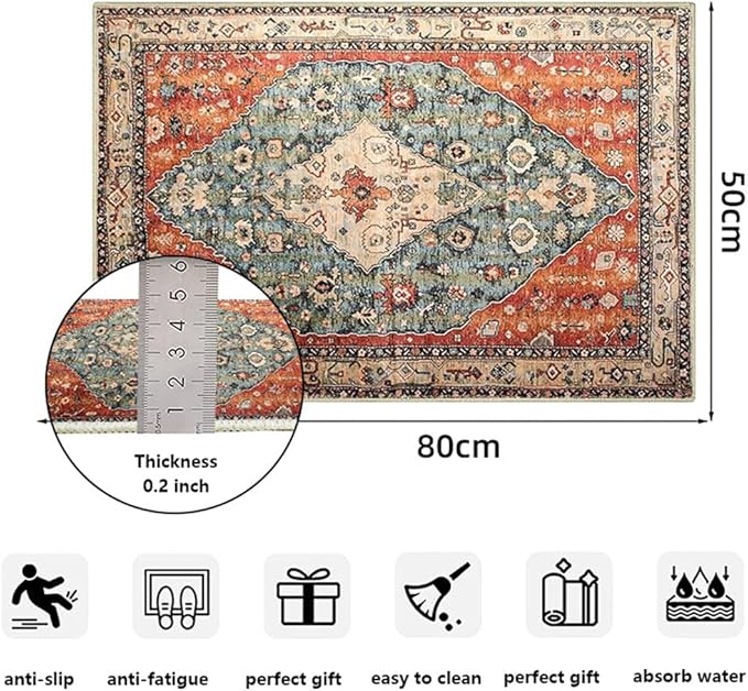 Boho Vintage Oriental Entry Rugs for Entrance Non-Slip Washable Tribal Small Area Rug,Ultra Soft Bohemian Floral Medallion Low-Pile Indoor Front Door Mat for Bedroom Kitchen Bathroom 24" x 36"