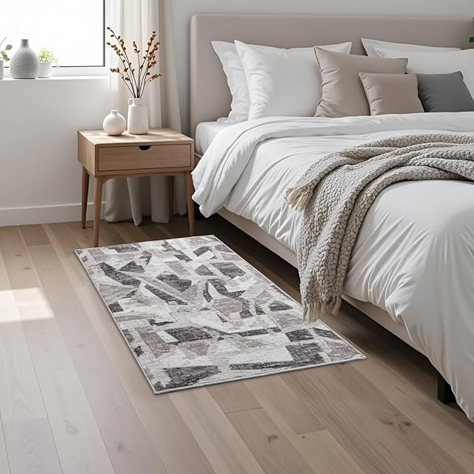 Modern Abstract Entry Rug Kitchen Bedroom Bathroom Door Mat Indoor Entrance 2X3 Front Porch Rugs Washable, Non-Slip Grey Thin Print Small Throw Carpet for Nursery Kids