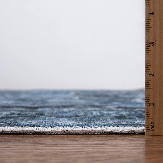 Bloom Rugs Caria Washable Non-Slip 7 ft Runner - Blue/Charcoal Traditional Runner for Entryway, Hallway, Bathroom, and Kitchen - Exact Size: 2'6" x 7'