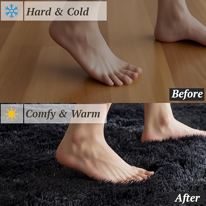 4x6 Area Rugs for Living Room Bedroom,Soft Fluffy Shaggy Bedside Rug, Indoor Floor Carpet for Kids Playroom Playroom, Dorms, Nursery Rooms, Home Decor (Black 4'x6')