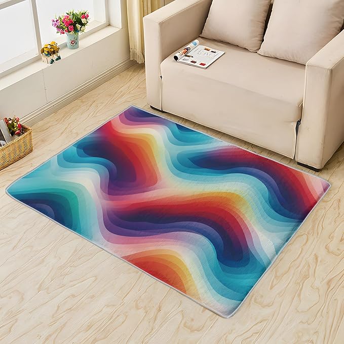 Rainbow Gradient Rug, 5x8 Rug, Modern Rugs for Living Room Bedroom, Abstract Large Area Rug, Washable Rug Non Slip Soft Indoor Carpet, Rainbow Gradient Home & Room Decor
