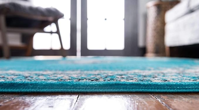 Unique Loom Reza Collection Traditional Persian Style Area Rug, 2 ft 2 in x 3 ft, Turquoise/Ivory