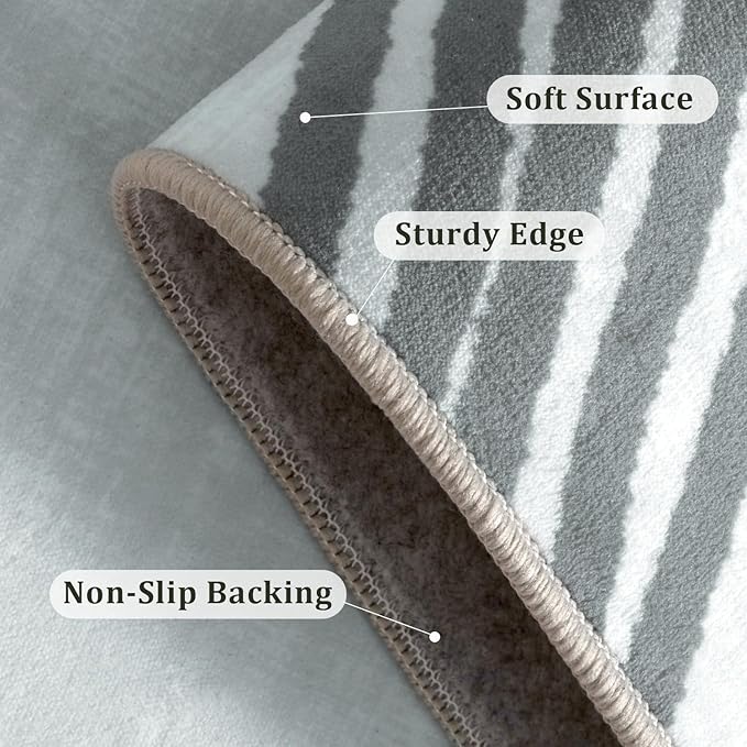 YIHOUSE Grey Rug for Living Room, 6×9 Modern Abstract Area Rug, Geometric Contemporary Wave Striped Rugs for Playroom Nursery, Washable Nonslip Large Rug for Bedroom Dining Room