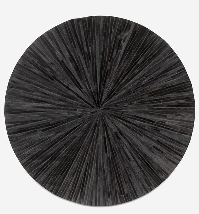 Faux Cowhide Round Area Rug | Non-Slip Leather Floor Carpet for Living Room, Bedroom, and Home Décor | Modern Stylish Accent Rug(Black_9x9)