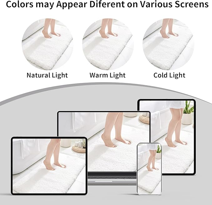 White Bathroom Runner Rug 24x70 Non Slip Fluffy Long Bath Mat for Bathroom Floor Washable Plush Luxury Bath Rug for Tub Absorbent Bathroom Shower Sink Mat Bedside Rug