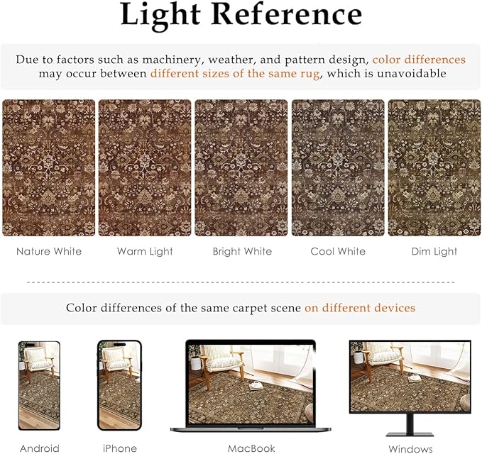 HUGEAR 9x12 Machine Washable Rugs Brown Hallway Large Area Rug Indoor Accent Rug Floral Low Pile Carpet Soft Throw Aesthetic Rug Bedroom Living Room Office Dining Room Kitchen Laundry Room