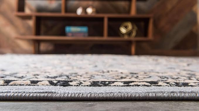Unique Loom Sialk Hill Collection Area Rug - Washington (6' 1" x 9' Rectangle Gray/Black)