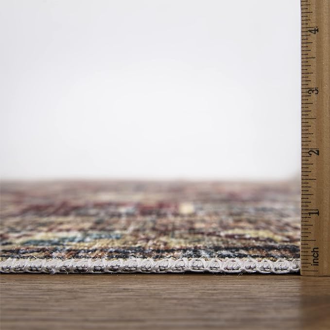 Bloom Rugs Washable Non-Slip 2x3 Rug - Dark Red/Multicolor Traditional Oriental Area Rug for Living Room, Bedroom, Dining Room, and Kitchen - Exact Size: 2' x 3'