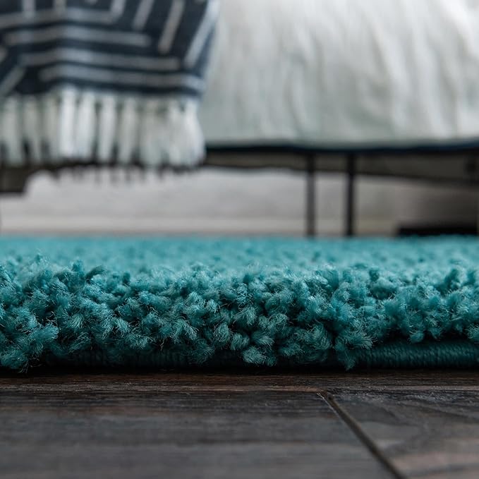 Unique Loom Solid Shag Collection Area Rug (8' x 10' Oval, Deep Aqua Blue)