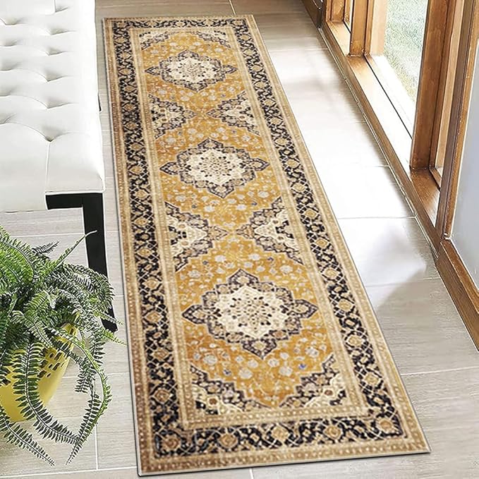 Moroccan Trellis Hallway Runner Rug Non-Slip Washable Geometric Standing Mats Anti-Fatigue Long Farmhouse Kitchen Mat Soft Low-Pile Distressed Area Rugs for Bathroom,Bedroom,Laundry 2' X 6'