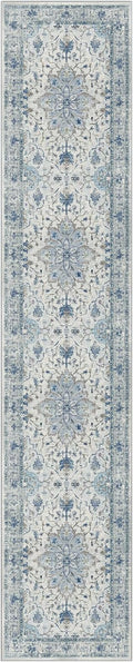 Area Rugs 2'6''x10' Washable Non-Slip, Floral Vintage Distress Print Pattern Medallion Carpet for Living Room Bedroom Dining Room, Light Blue Navy Beige Gray White