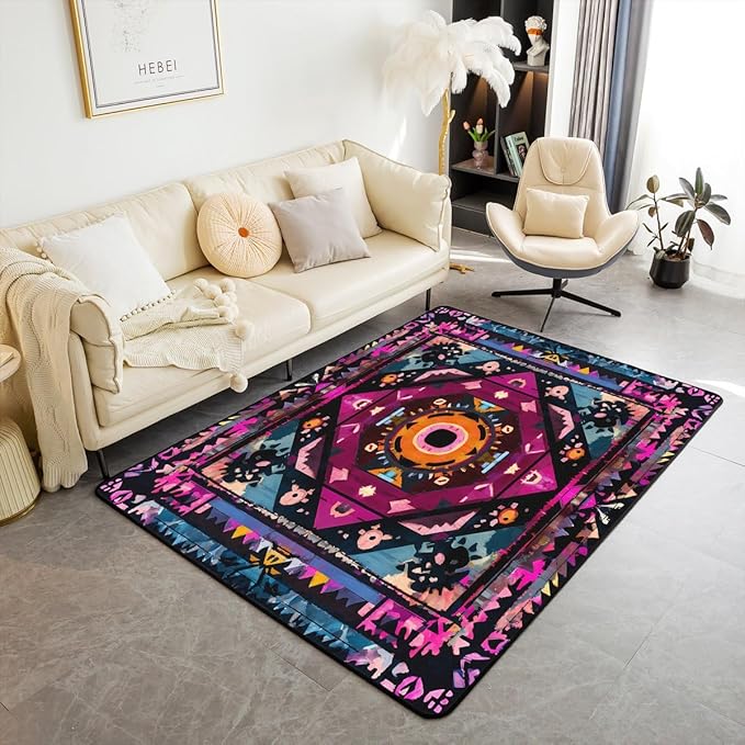 Bohemian Style 3x5 Area Rug Watercolor Rugs for Living Room | Victorian Decor Antique Washable Rug, Boho Floral Baroque Carpet Indoor Floor Mat