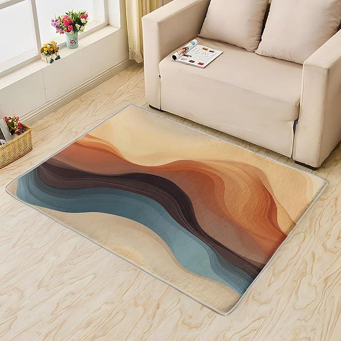 Boho Rug, 5x7 Rug, Vintage Rugs for Living Room Bedroom Dining, Earthy Tones Large Area Rug, Washable Rug Non Slip Soft Indoor Carpet, Kids and Pets Friendly, Boho Home & Room Decor