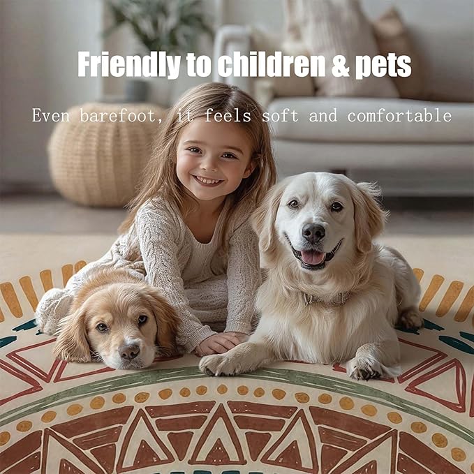 Colorful Geometric Sun Rug, Sun Pattern Rug, Geometric Area Rugs, Colorful Abstract Rugs, Washable Boho Carpet for Living Room, Bedroom, Dining Room, Office (7' x 9'(Rectangular))
