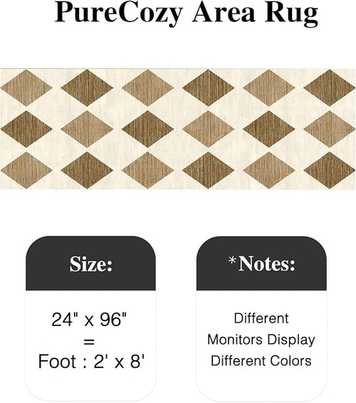 2x8 Runner Checkered Rug for Hallways Brown Washable Long Carpet Non-Slip Low Pile Boho Indoor Accent Throw Rug for Entrance Kitchen Bedroom Dining Laundry