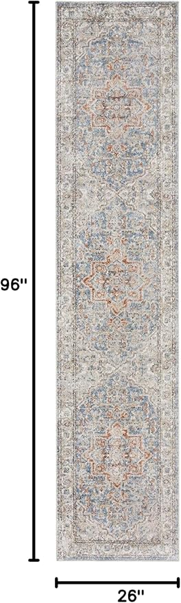 Nourison Home Astra Machine Washable Traditional Denim Multi 2'2" x 8' Area Rug, Easy Cleaning, Non Shedding, Bed Room, Living Room, Dining Room, Kitchen (2x8)