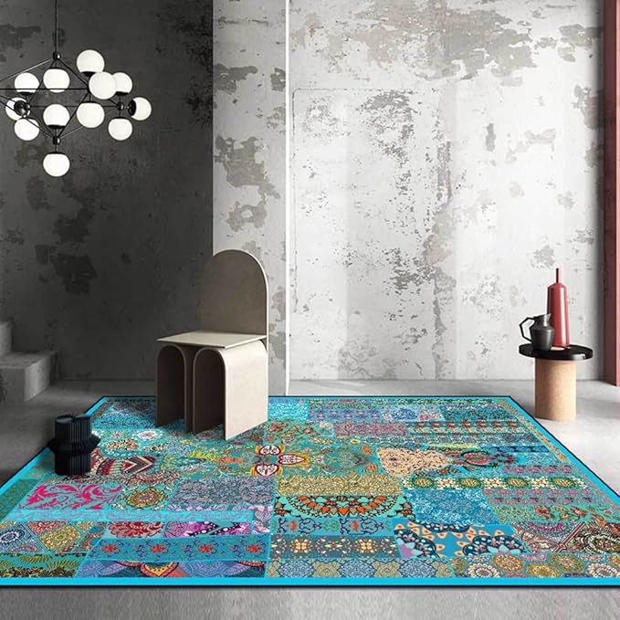 Vintage Boho Area Rugs Multicolor Ethnic Style Geometric Splicing Carpets Bedroom Living Room Kitchen Floor Mats Indoor Outdoor Non-Shedding Runner Rug Home Décor Carpet 2' X 9'