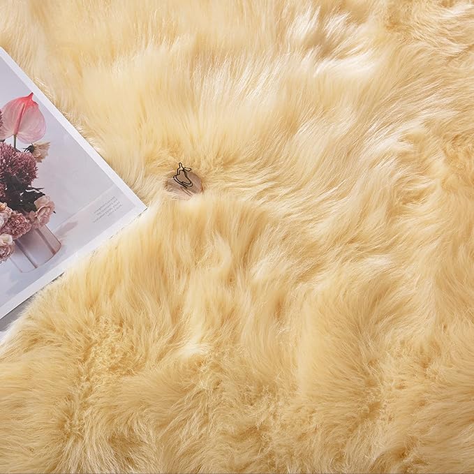 Latepis Yellow Circle Rug Faux Sheepskin Fur Round Rugs 4ft Washable Cute Plush Shaggy Rug for Bedroom Living Room Rugs for Sofa Floor Luxury Home Decor