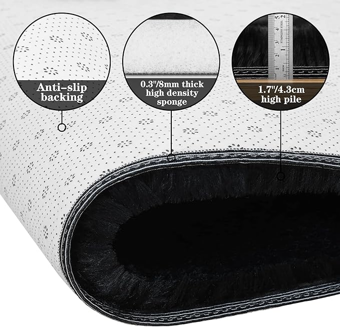 duduta Black Soft Fluffy Rectangle Rug 3x5 ft, Shag Furry Plush Throw Rug for Bedroom Nursery Living Room Home Decor