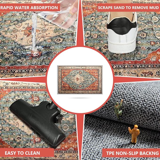 Boho Vintage Oriental Entry Rugs for Entrance Non-Slip Washable Tribal Small Area Rug,Ultra Soft Bohemian Floral Medallion Low-Pile Indoor Front Door Mat for Bedroom Kitchen Bathroom 24" x 36"