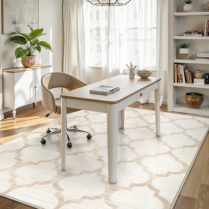 Lahome Moroccan Living Room Carpet - 4x6 Area Rug Washable Non-Slip Soft Rugs for Bedroom Ultra-Thin Throw Rug for Office, Modern Print Indoor Carpet Rug for Laundry Room Nursery (Beige, 4'x6')