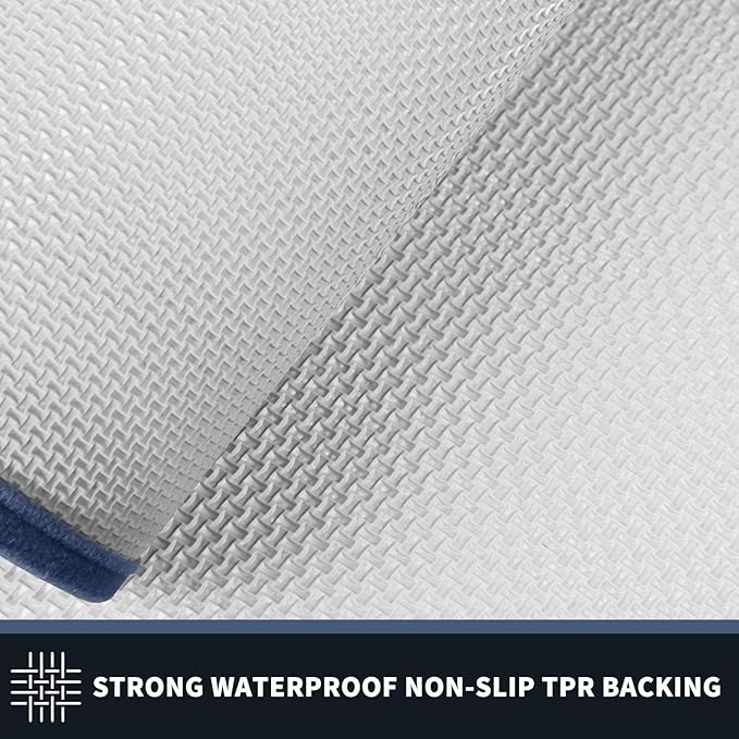 PURRUGS Dirt Trapping Door Mat 24" x 36", Non-Slip/Skid Machine Washable Entryway Rug, Shoes Scraper, Area Rug, Super Absorbent Welcome Mat for Muddy Wet Shoes and Paws, Light Blue & Navy