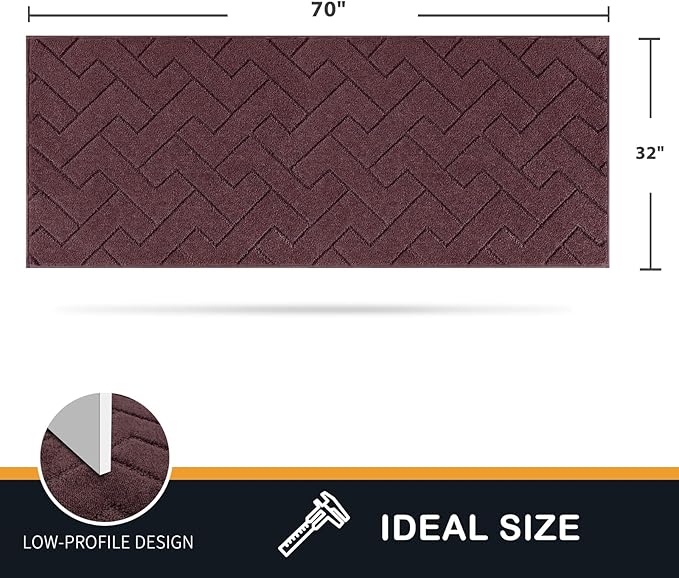 PURRUGS Dirt Trapping Door Mat 32" x 70", Non-Slip Machine Washable Entry Rug, Shoe Scraper, Dog Doormat, Super Absorbent Welcome Mat for Front & Back Door, Muddy Wet Shoes & Paws, Burgundy Red