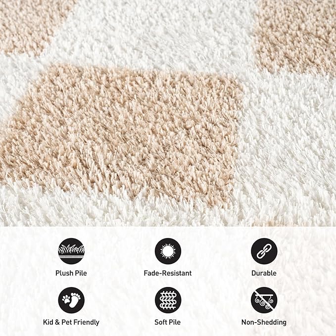 Rugshop Diamond Wave Shag Area Rug Beige 5' x 7' Great for Bedrooms, Living Rooms, or Under Coffee Tables