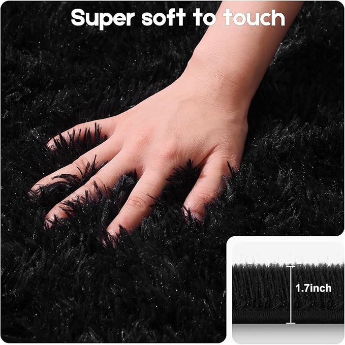 Black Area Rugs 9x12 Living Room Bedroom, Fluffy Large Rug Soft Shag Non-Slip Carpet for Kids Boys and Girls Room Dorm Home Decor (9ft x 12ft)