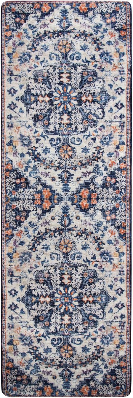 Lahome Runner Rugs for Hallway 2'8"x8', Kitchen Runner Rugs Non Skid Washable, Bohemian Non Shedding Low Pile Printed Indoor Throw Carpet Runners for Entryway Bathroom Laundry, Blue Purple/Multi
