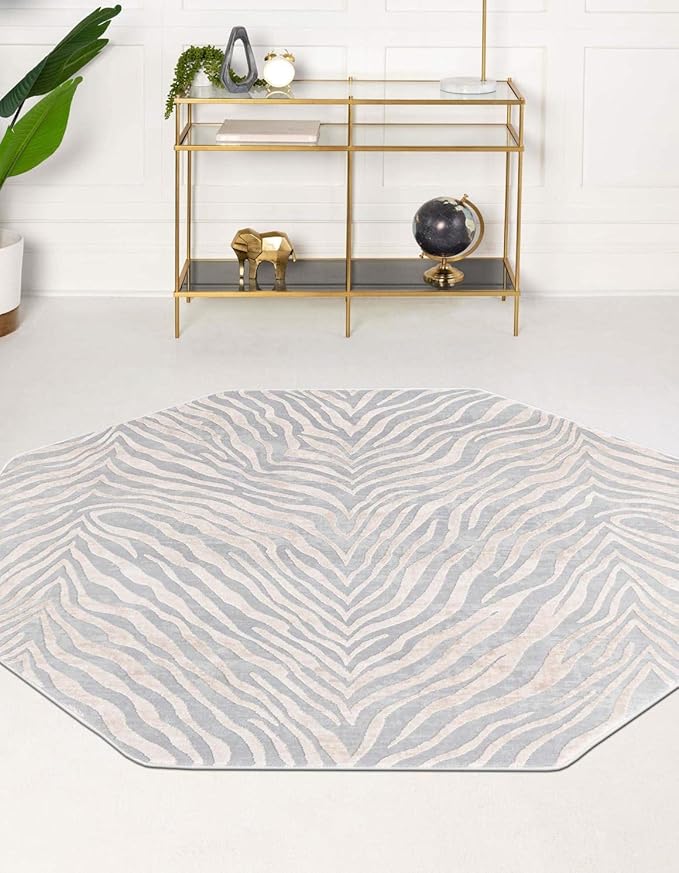 Unique Loom Finsbury Collection Area Rug - Meghan (5' 3" Octagon, Gray and Ivory)