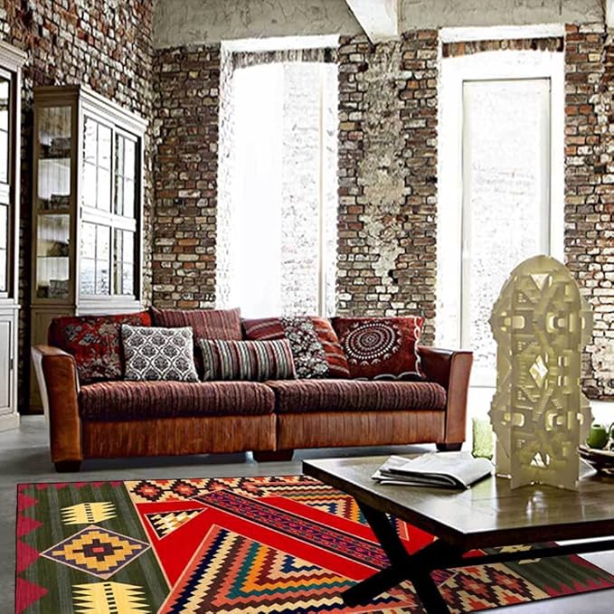 Vintage Boho Area Rugs Multicolor Ethnic Style Geometric Splicing Carpets Bedroom Living Room Kitchen Floor Mats Indoor Outdoor Non-Shedding Runner Rug Home Décor Carpet 5' X 8'