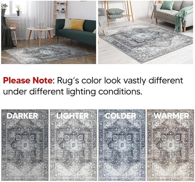 Keen Home Design 6x9 Rug - Machine Washable Area Rug with Non-Slip Backing, Ideal for Living Room, Dining Room, Bedroom - Vintage, Easy Clean, Durable, Low Pile - (6' x 9')