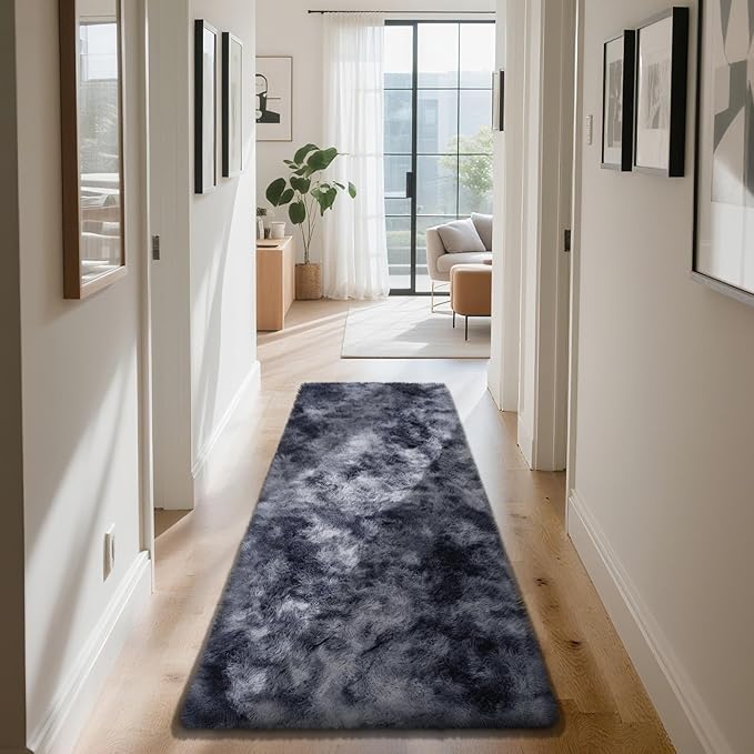 Soft Runner Rugs for Bedroom, Mottling Dark Grey 2x6 Area Rugs Fluffy Rug Shag Rug Carpet, Bedside Rug for Living Room Bedroom Kids Room Home Decor