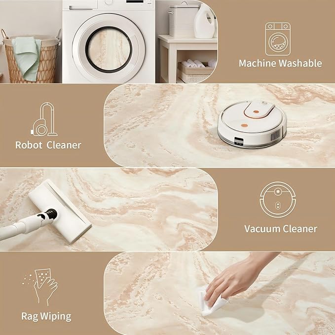 Ciicool Modern Abstract Area Rug 2x3 Washable Small Soft Entryway Rugs, Light Brown Non-Slip Low Pile Throw Entry Rug, Foldable Kitchen Bathroom Rugs Floor Carpet for Entrance Bedroom Indoor Doormat