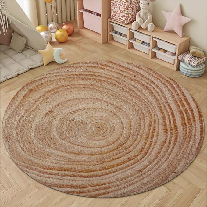 Tree Stump Growth Rings Washable Round Rugs Wood Color Texture Circle Rugs for Living Room Entryway Round Area Rug Soft Non Slip Nursery Carpet for Bedroom Dining Coffee Table 3ft