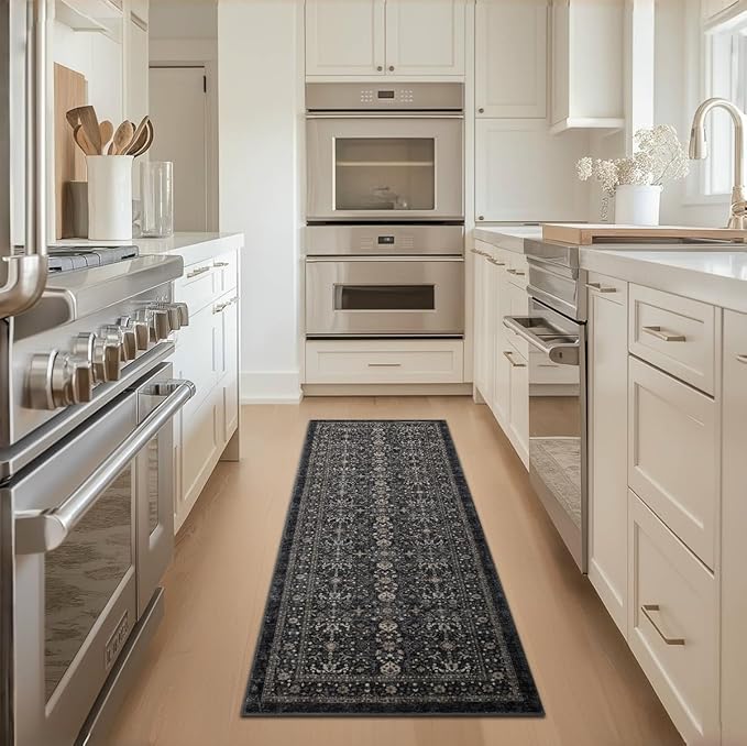Area Rug Non Slip Machine Washable Ultra Soft Living Room/Bedroom/Kitchen/Outdoor/Classroom Black Grey, 2'×6'