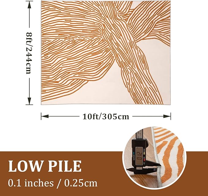 YIHOUSE Orange Rug for Living Room, 8×10 Modern Abstract Area Rug, Geometric Contemporary Wave Striped Rugs for Playroom Nursery, Washable Nonslip Large Rug for Bedroom Dining Room