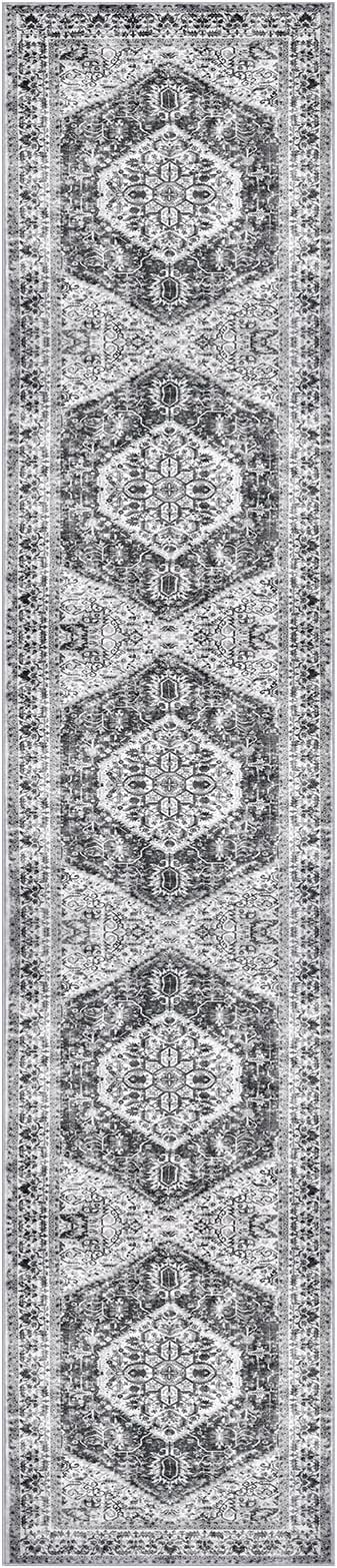 KOZYFLY Runners for Hallways 3x14 Ft Extra Long Washable Kitchen Thin Runner Rug Boho Runner Rug for Entryway Indoor Printed Faux Wool Stair Floor Carpet for Stair Kitchen Hall, Grey