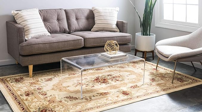 Unique Loom Versailles Collection Traditional Classic Floral Motif Area Rug (8' 0 x 10' 0 Rectangular, Ivory/ Tan)