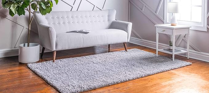 Unique Loom Davos Shag Collection Area Rug - Solid (6' 1" x 9' Rectangle, Sterling)