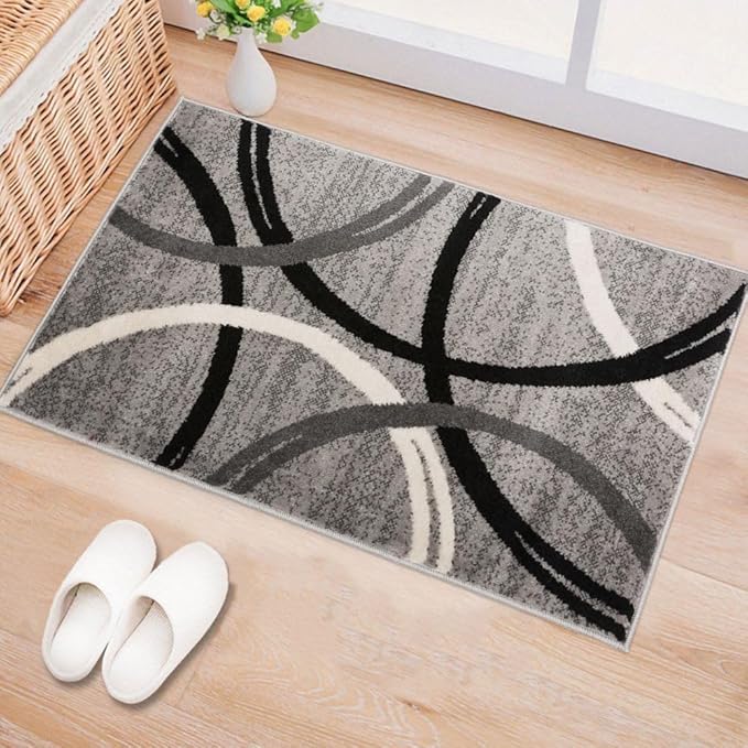 Rugshop Wavy Circles Design Accent Rug, Carpet with Jute Backing for Entryway or Bathroom, Gray, 2' x 3'
