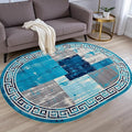 Distressed Blue Grey Greek Key Pattern Indoor Area Rug 10x14 for Living Room Bedroom Dining Room Faux Wool Anti Slip Floor Mats Nursery Entryway Minimalist Geometric Texture Bordered Rugs Retro Carpet